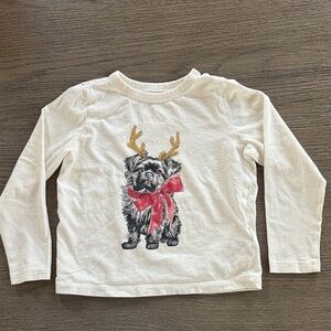 J. Crew Cream sequin Antler Long-Sleeve Tee with Festive Puppy Graphic